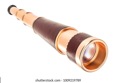 Brass Hand Held Telescope, Pirate Spyglass. 3D rendering isolated on white background