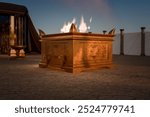 The brazen Altar of Burnt Offering or sacrifice described in the book of Moses. Exodus, Old Testament. 3d rendering biblical illustration.