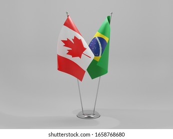 Brazil - Canada Cooperation Flags, White Background - 3D Render