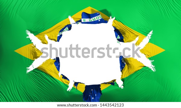 Brazil flag with a big hole, white background,\
3d rendering