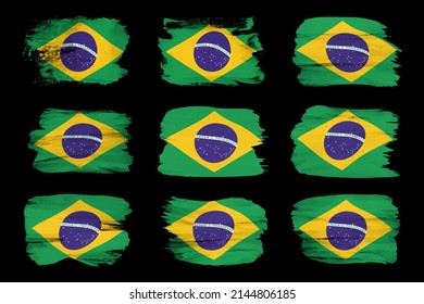 Brazil Flag Brush Stroke, National Flag On Black Background