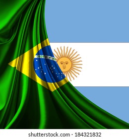 Brazil Flag Fabric And Argentina Flag Background