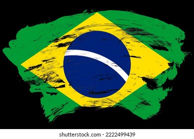 Brazil Flag On Distressed Black Stroke Brush Background