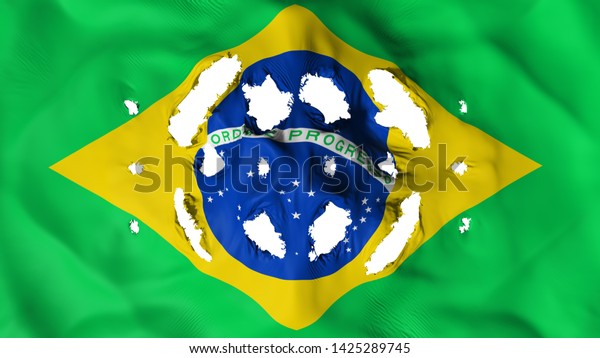 Brazil flag with a small holes, white\
background, 3d\
rendering