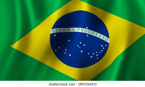 ブラジルの3dイラスト国旗 なびくブラジル国旗の接写 ブラジルの国旗のシンボル のイラスト素材