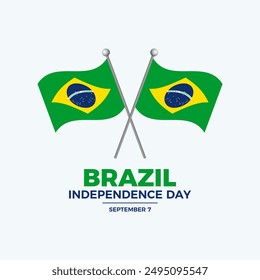 Brazil Independence Day poster illustration. Two crossed Brazil flags on a pole icon. Brazilian waving flag symbol. Template for background, banner, card. 7 September every year. Important day - Powered by Shutterstock