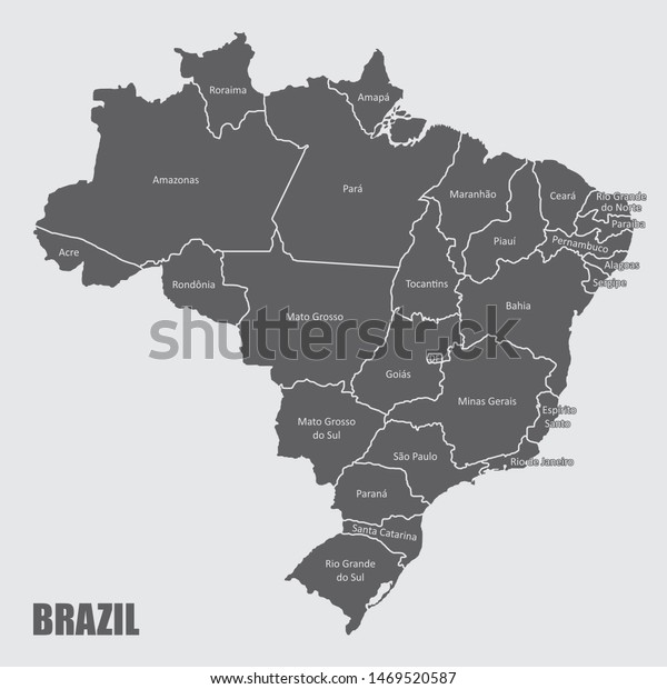 The Brazil\
map divided into regions with\
labels