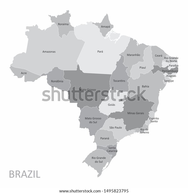 The Brazil map\
divided into states with\
labels