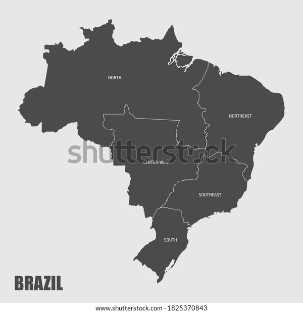 The Brazil map\
divided in regions with\
labels
