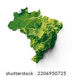 Brazil map with the flag Colors Red and yellow Shaded relief map 3d illustration 