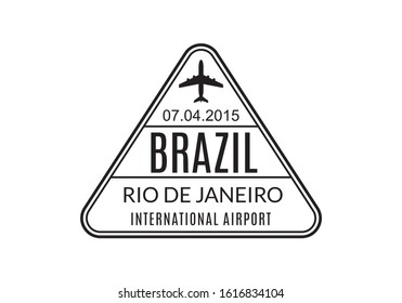 Brazil Passport Stamp. Visa Stamp For Travel. Rio De Janeiro International Airport Sign. Immigration, Arrival And Departure Symbol. 