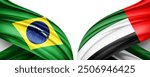 Brazil and united arab emirates flag of silk-3D illustration