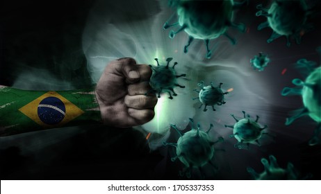 Brazil Vs Coronavirus. Fight Against Deadly Virus. Battle Of Brazil With COVID-19	