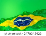 Brazilian national flag with blue yellow and green colors. Brazilian Independence Day concept of patriotism and national pride. Empty, copy space for text, advertising. National. 3D Illustration