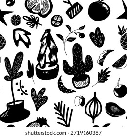 Brazillian Seamless Pattern for clothes Creative abstract pattern with folk art elements on dark background