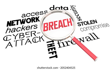 Breach Magnifying Glass Investigate Data Theft Security Compromise 3d Illustration