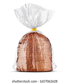 Bread Bag Packaging With Sliced Bread Inside. View Mockup Rumpled Transparent Plastic Wrap. Product Pack, Isolated On White Background, Cellophane Packing For Bakery Product. 3d Rendered Illustration.