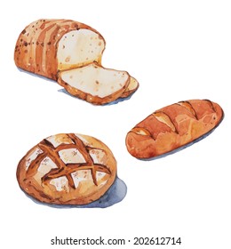 Bread Set 1 : Watercolor Painting