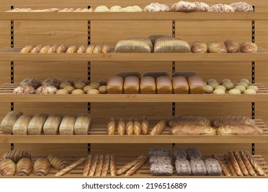 bread shelves with bread 3d rendering
