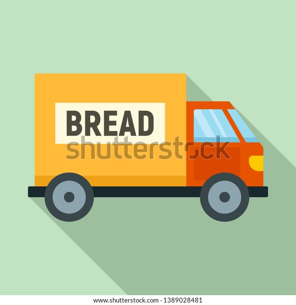 Bread truck delivery icon. Flat\
illustration of bread truck delivery icon for web\
design