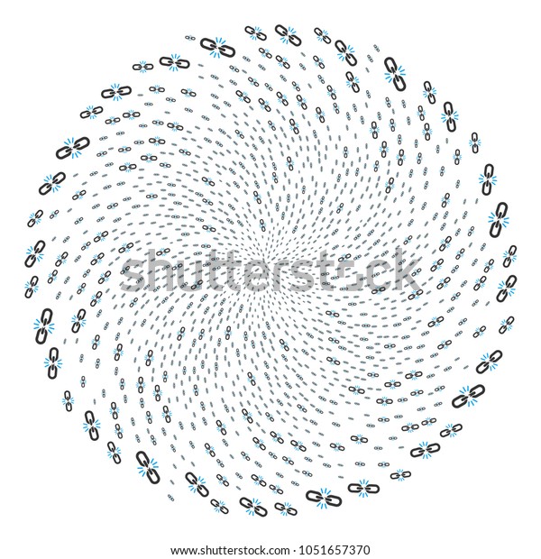 Break Chain Link swirl round cluster. Object\
curl created from scatter break chain link symbols. Raster\
illustration style is flat iconic\
symbols.