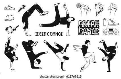 Break Dance Silhouettes Man Outfit Set Stock Illustration