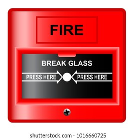 A 'break glass' fire alarm over white background 