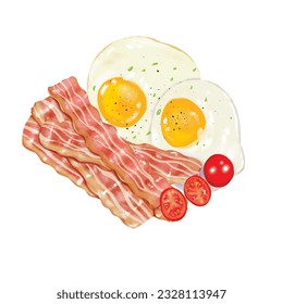 Breakfast Eggs and Bacons Egg Bacon with Tomato isolated on white background
