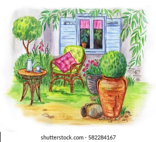 Download Watercolor Garden Chair Images Stock Photos Vectors Shutterstock