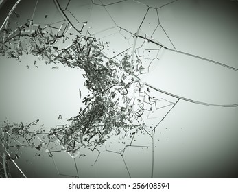 Breaking Or Demolishing Glass On Grey Vignetted Background