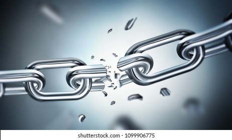 Breaking metal chain, concept of freedom image, 3D design
