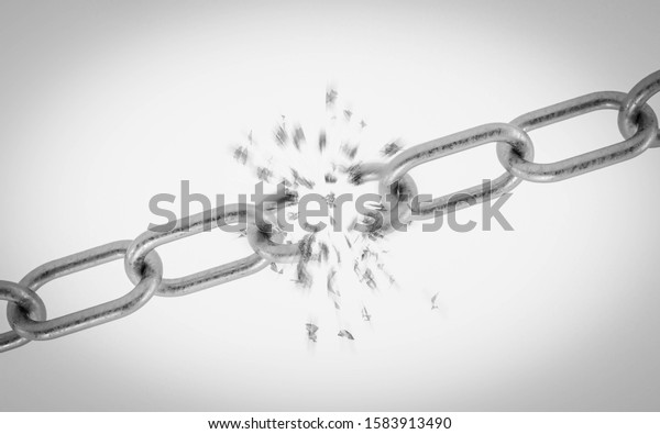 breaking metal chain on white background 3d\
illustration\
render