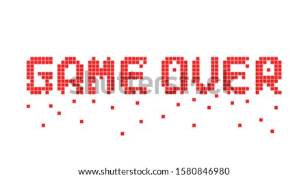 breaking up pixel game over text. 8 bit flat cartoon style trend modern logotype graphic pixelart design isolated on white background. concept of gameover in old classic videogame or level final
