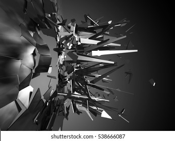 Breaking And Shattered Glass Pieces Explosion. Abstract Background. 3d Render Illustration