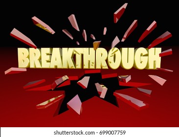 Breakthrough Words Breaking Thru Glass 3d Illustration