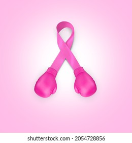 Breast Cancer 3D Ribbon with 3d boxing gloves, it's represent Breast Cancer Awareness Day. - Powered by Shutterstock