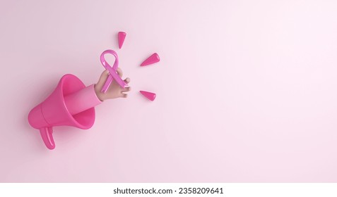 Breast cancer awareness concept with ribbon, hand, megaphone decoration background, copy space text, 3d rendering illustration - Powered by Shutterstock