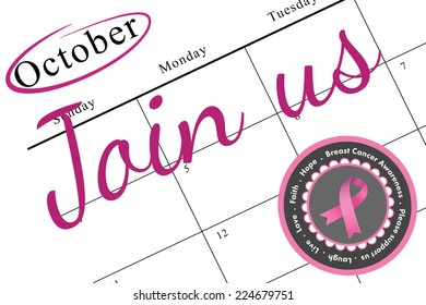 Breast cancer awareness message in pink on white background - Powered by Shutterstock