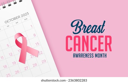 Breast Cancer Awareness Month 2023: Top view of Pink ribbon and October month Calendar - symbol of Breast Cancer Awareness Campaign on pink background. - Powered by Shutterstock