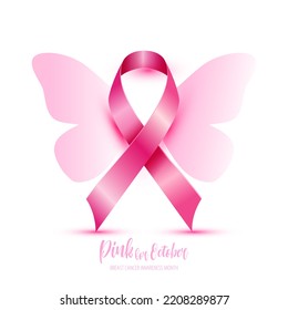 Breast cancer awareness month with Butterfly sign and pink ribbons illustration design poster layout. - Powered by Shutterstock