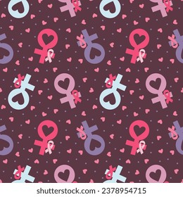 Breast Cancer Awareness Month Female Gender Symbol with Pink Ribbon Seamless Pattern Design - Powered by Shutterstock