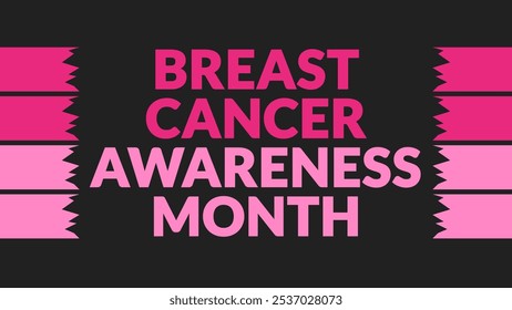 Breast Cancer Awareness Month text with side lines on black background. Which is observed every year in October to celebrate and wish Breast Cancer Awareness Month. - Powered by Shutterstock