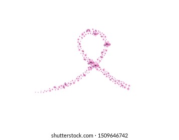 Breast Cancer Awareness Pink Ribbon From Light Sakura Flowers. Brest Cancer Information Symbol