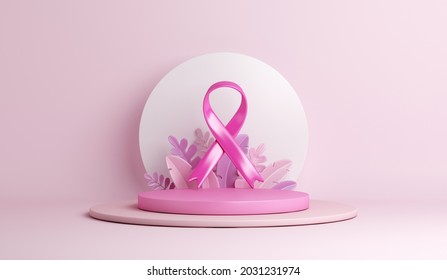 Breast cancer awareness ribbon with podium decoration background, copy space text, 3d rendering illustration - Powered by Shutterstock