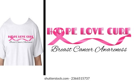 Breast cancer awareness t shirt design. Hope, Love, Care "Elevate breast cancer awareness with this pink ribbon tee. Show support, spread hope, and encourage early detection. Join the fight today!" - Powered by Shutterstock