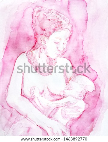Breastfeeding mother and baby indigenous people motherhood watercolor