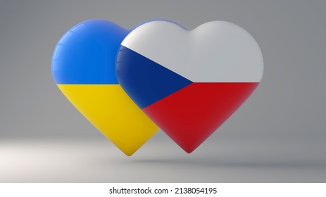 Breastplates in the shape of a heart depicting the State flags of Ukraine and the Czech Republic as a symbol of pride, support and patriotism. State symbol of Ukraine and the Czech Republic on glossy.