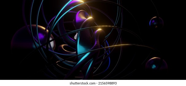 Breathtaking Abstract Flow Irridescent BluePurple Banner Background 3D Illustration