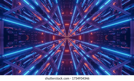A breathtaking illustration of a futuristic tunnel with neon lights - Shutterstock ID 1734934346