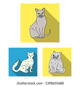 Breeds Of Cats Flat Icons In Set Collection For Design. Pet Cat Bitmap Symbol Stock Web Illustration.